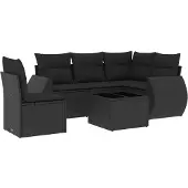 vidaXL Loungegrupp med dynor 6 delar svart konstrotting