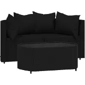 vidaXL Loungegrupp för trädgården med dynor 3 delar svart konstrotting