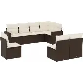 vidaXL Loungegrupp för trädgården med dynor 8 delar brun konstrotting