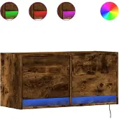 vidaXL Väggmonterad tv-bänk LED rökfärgad ek 80x31x35 cm