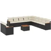 vidaXL Loungegrupp med dynor 12 delar svart konstrotting