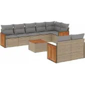 vidaXL Soffgrupp för trädgården med dynor 9 delar beige konstrotting