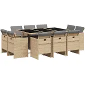 vidaXL Matgrupp för trädgården med dynor 11delar mixbeige konstrotting