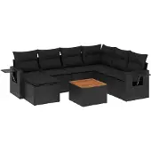 vidaXL Loungegrupp för trädgården med dynor 8 delar svart konstrotting