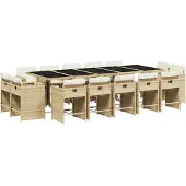 vidaXL Matgrupp för trädgården med dynor 15 delar beige konstrotting