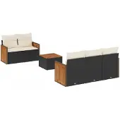 vidaXL Loungegrupp med dynor 6 delar svart konstrotting