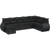 vidaXL Loungegrupp för trädgården med dynor 8 delar svart konstrotting