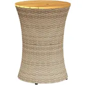 vidaXL Trädgårdsbord trumma beige konstrotting och massivt trä