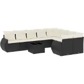 vidaXL Loungegrupp 10 delar med svarta dynor konstrotting