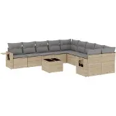 vidaXL Loungegrupp för trädgården m. dynor 11 delar beige konstrotting