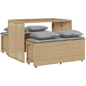 vidaXL Matgrupp för trädgården 3 delar med dynor beige konstrotting