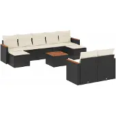 vidaXL Loungegrupp 10 delar med svarta dynor konstrotting