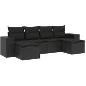 vidaXL Loungegrupp med dynor 6 delar svart konstrotting