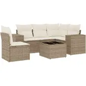 vidaXL Soffgrupp för trädgården med dynor 6 delar beige konstrotting