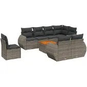 vidaXL Loungegrupp för trädgården m dynor 9 delar grå konstrotting