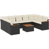 vidaXL Loungegrupp 10 delar med svarta dynor konstrotting