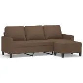 vidaXL 3-sitssoffa med fotpall Brun 180 cm tyg