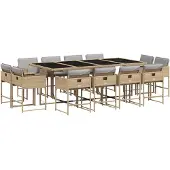vidaXL Matgrupp för trädgården med dynor 13delar mixbeige konstrotting
