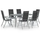 vidaXL Matgrupp för trädgården 7 delar aluminium silver och svart