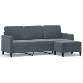 vidaXL 3-sitssoffa med fotpall mörkgrå 180 cm sammet