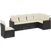 vidaXL Loungegrupp med dynor 6 delar svart konstrotting