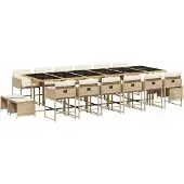 vidaXL Matgrupp för trädgården med dynor 17 delar beige konstrotting