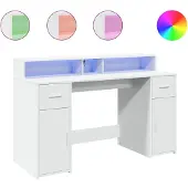 vidaXL Skrivbord med LED vit 140x55x91 cm konstruerat trä
