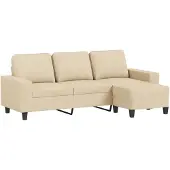 vidaXL 3-sitssoffa med fotpall Gräddvit 180 cm tyg