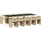 vidaXL Matgrupp för trädgården med dynor 11 delar beige konstrotting