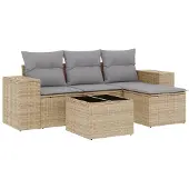 vidaXL Soffgrupp för trädgården med dynor 5 delar beige konstrotting