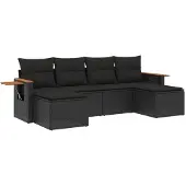 vidaXL Loungegrupp med dynor 6 delar svart konstrotting