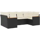 vidaXL Loungegrupp med dynor 6 delar svart konstrotting