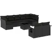 vidaXL Loungegrupp 10 delar med svarta dynor konstrotting