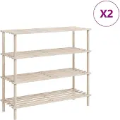 vidaXL Skoställ med 4 Hyllor, 2 st, Massivt Granved