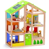 Hape Stort Dockhus I Trä Med Möbler Och Docka