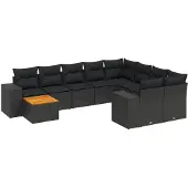 vidaXL Loungegrupp 10 delar med svarta dynor konstrotting