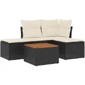 vidaXL Loungegrupp för trädgården med dynor 5 delar svart konstrotting