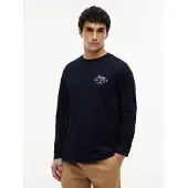 Tommy Hilfiger T-shirt 'Logo Long Sleeve' marinblå / vit