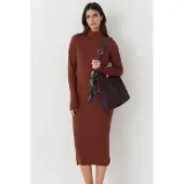MyFashion Ribbad Turtleneck Bodycon Stickad Klänning