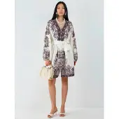 MSN Collection Beltad Miniklänning med V-ringning i Paisley