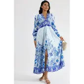 MSN Collection Blommig Maxiklänning med Paneldesign