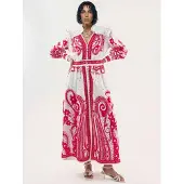 MSN Collection V-ringad Paisley Maxi Klänning med Slits