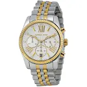 Michael Kors Lexington damsklocka med kronograf, tvåfärgat rostfritt stålarmband, vit urtavla, MK5955