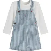 Tommy Hilfiger Denim Stripe Dungaree Dress And T-Shirt Set
