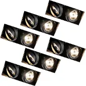 QAZQA Set med 6 infällda spotlights svart GU10 AR70 utan ram 2-ljus - Oneon