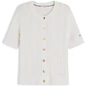 Tommy Hilfiger Pointelle Gold Tone Button Short Sleeve Cardigan