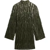 Superdry för kvinnor. W8011989A Grön miniklänning med paljetter och fransar (XS), Parti, Polyester, Lång ärm
