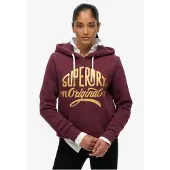 Superdry för kvinnor. W2012570A Huvtröja MFG Original Metallic, lila (L), Casual, Granat, Bomull