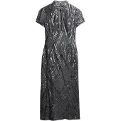 Superdry för kvinnor. W8012037A Mandarin Sequin midiklänning grå (L), Parti, Polyester, Kort ärm