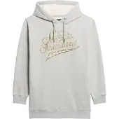 Superdry för kvinnor. W8011756A Klänning med huva och metalliclogotyp Luxe grey (S/M), Casual, Grå, Bomull, Lång ärm